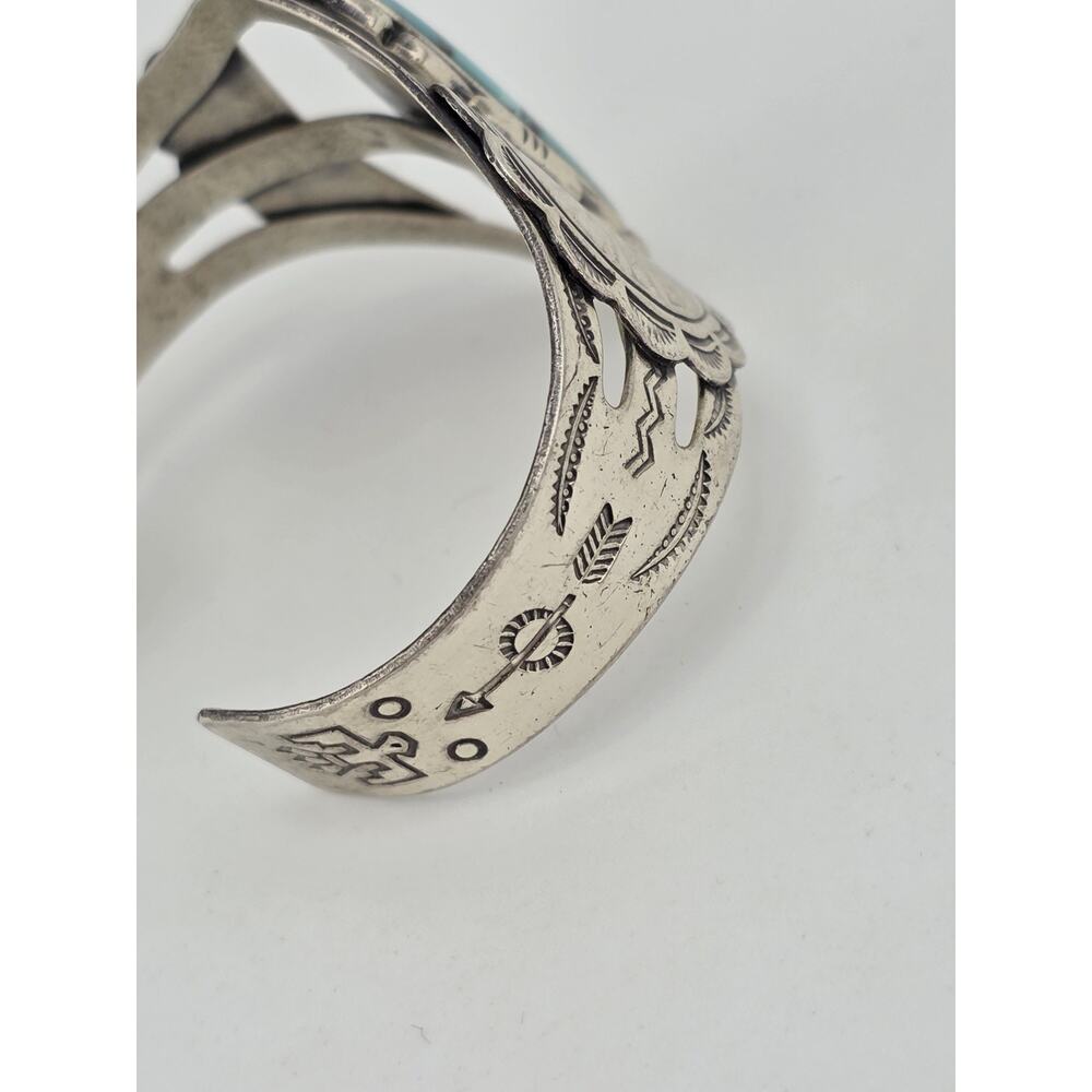 Vintage Singed BELL TRADING POST Sterling Silver Turquoise Cuff - Picture 11 of 15
